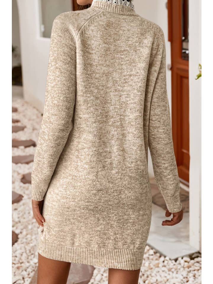 Parchment LDC Lace Detail Raglan Sleeve Shift Mini Sweater Dress for wholesale on Faire2