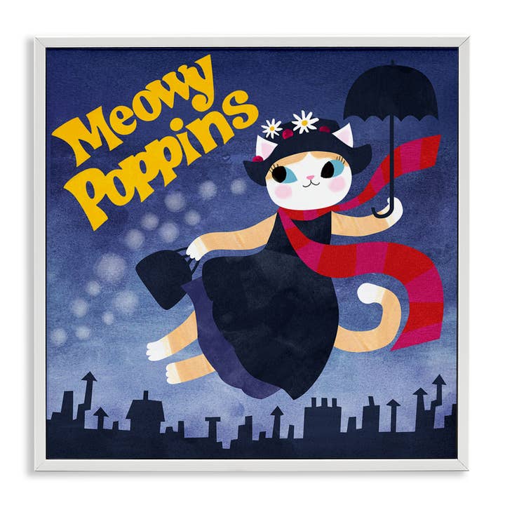 Stupell Industries - Wholesale Wall Sign - Meowy Poppins Cat Parody - Framed Wall Art21