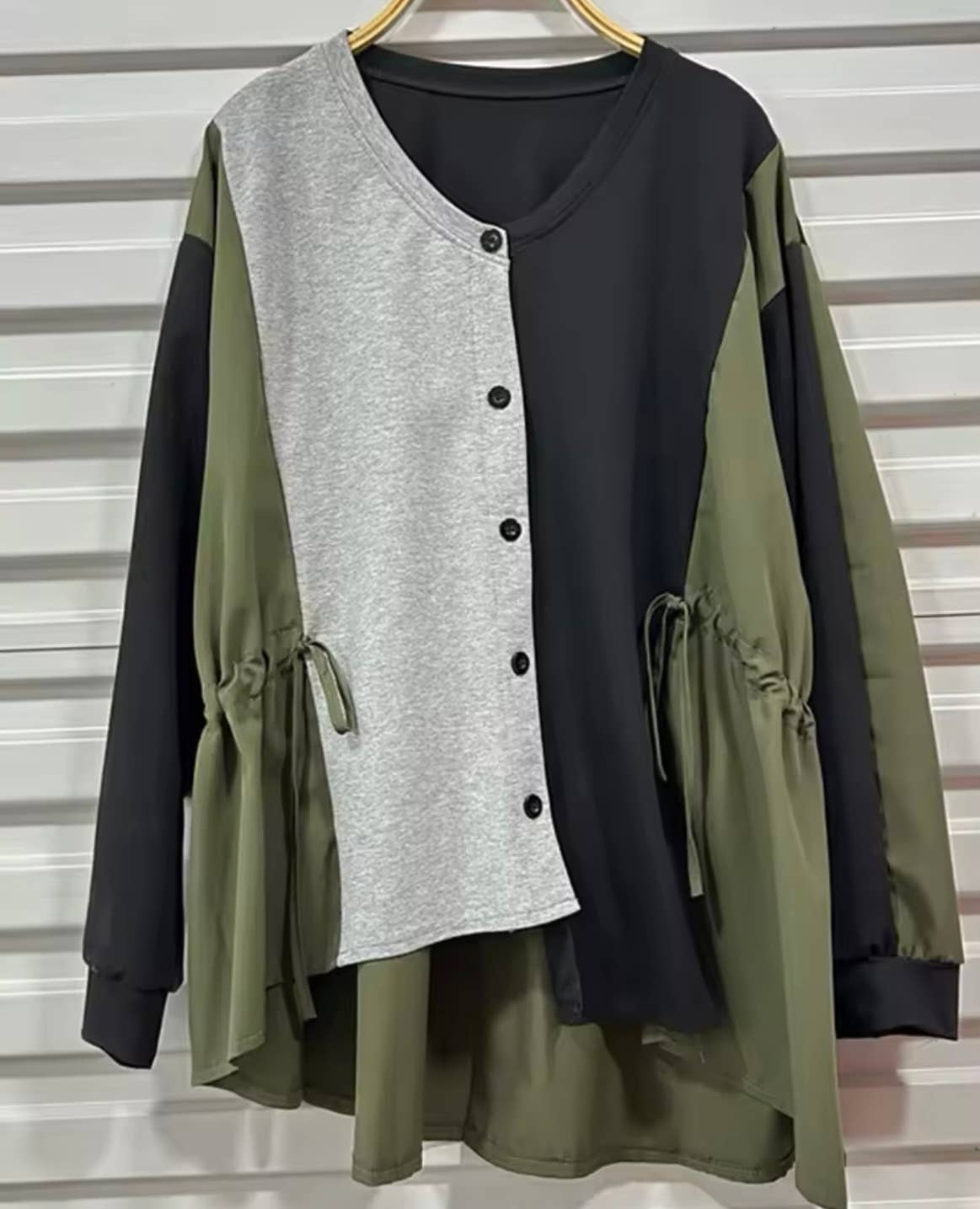 Luxe & Leather by Madonna & Co - Wholesale Button Down Shirt - Women's - Colorblock Drawstring Shirt1