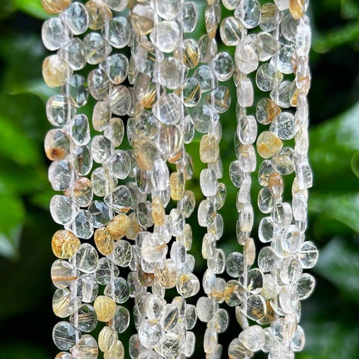 Golden Rutilated Quartz Heart Teardrop Beads - 4mm Faceted for wholesale by Only Beads