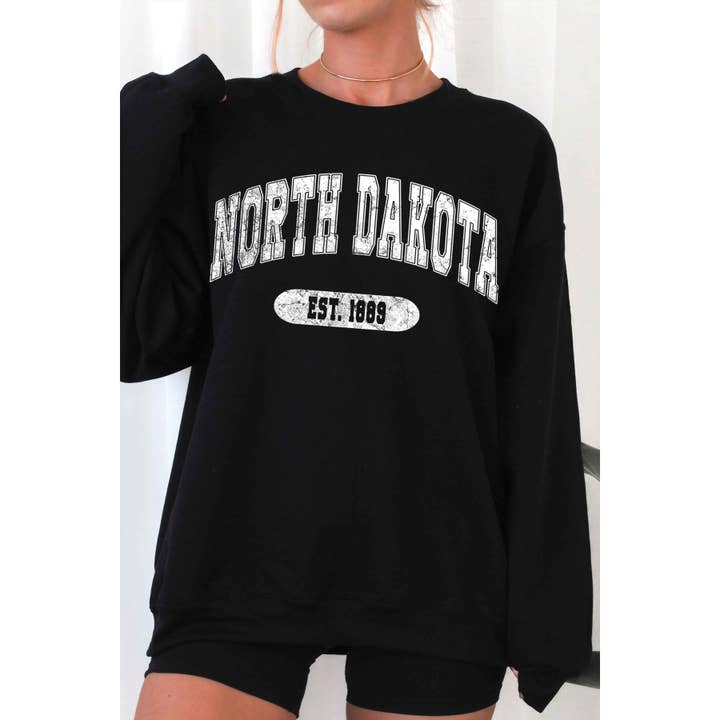 NORTH DAKOTA EST 1889 Graphic Sweatshirt for wholesale by A. BLUSH CO