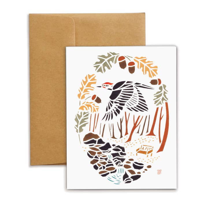 Mayuko Fujino Bird & Nature Art - Wholesale Everyday Greeting Card - A2 Card: Pileated Woodpecker in Falling Waters Preserve