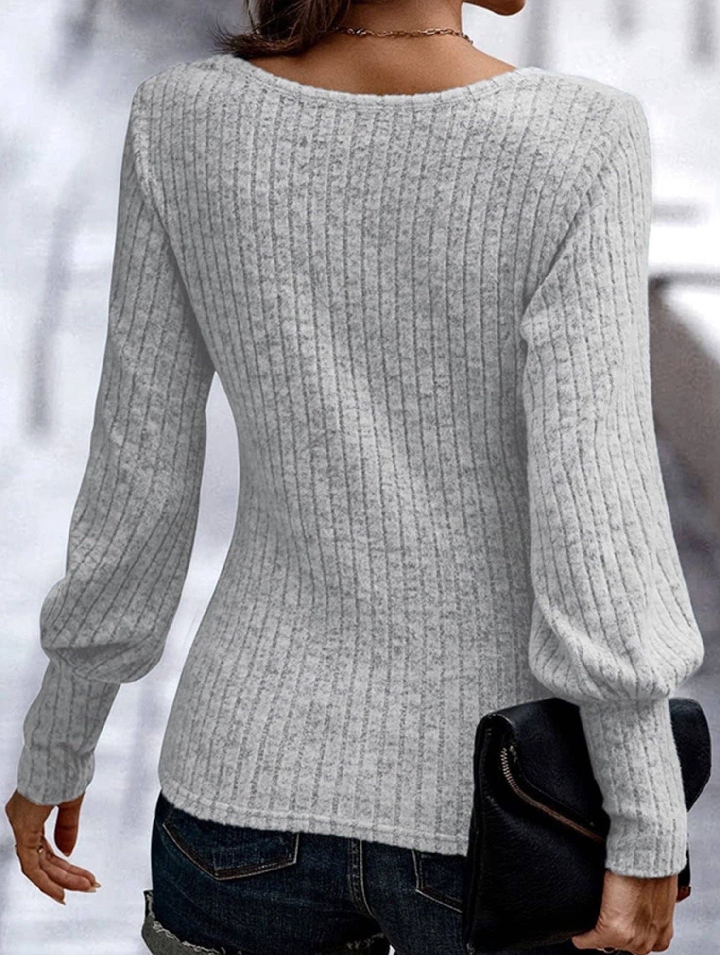 Lovenne - Wholesale Knit Top - Women's - PIT STRIP SHAVED ROUND NECK LANTERN SLEEVE TOP24