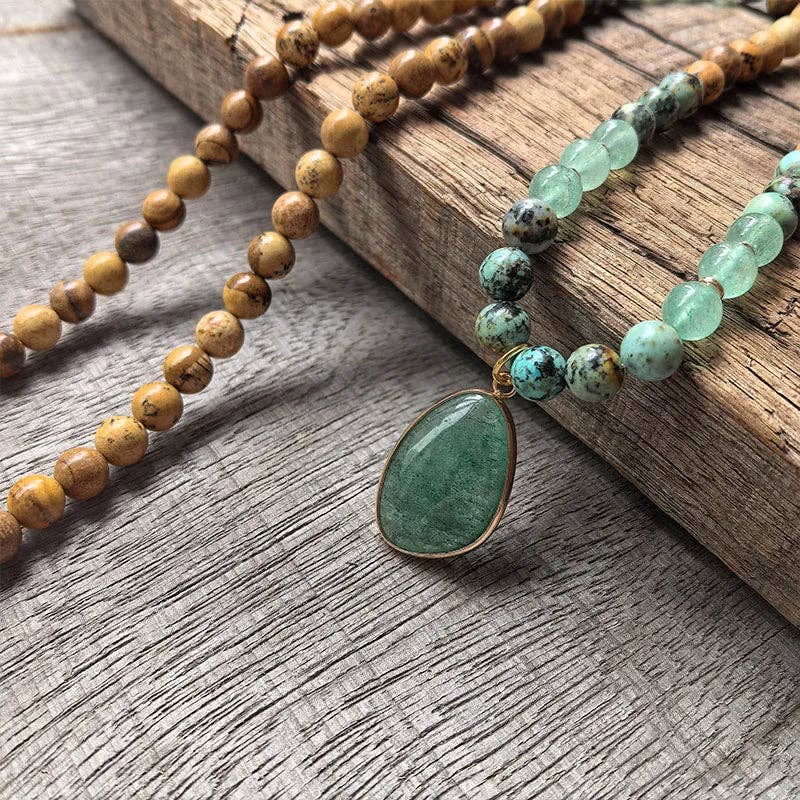 Harmony Mala - Wholesale Pendant/Charm Necklace - African Turquoise, Green Aventurine, Green Quartz Mala Beads5