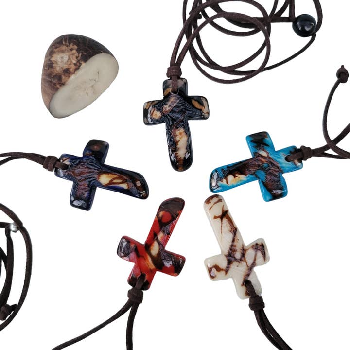 Unisex necklace crucifix in tagua nut Christian gift for wholesale by Organic jewelry by Allie