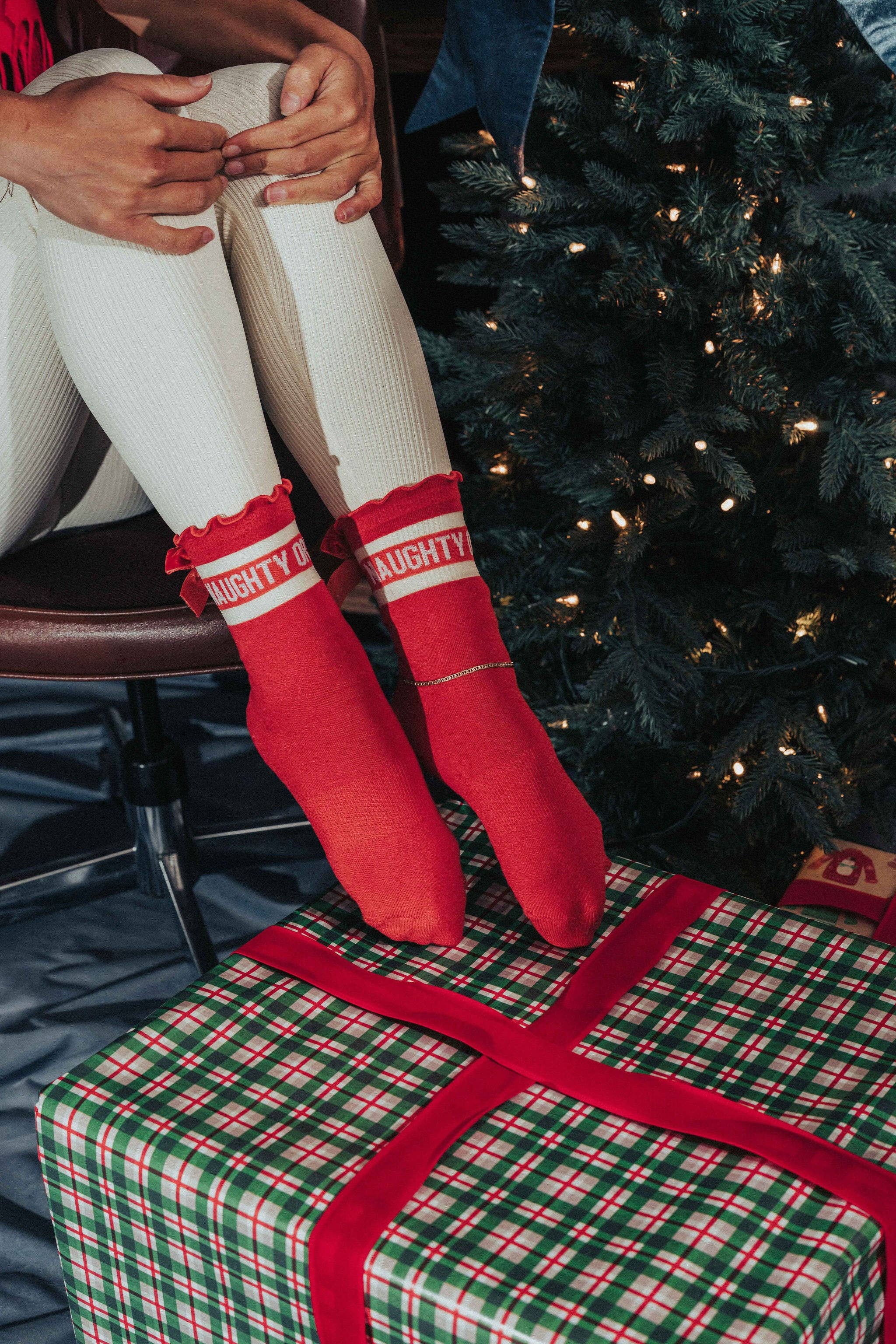 Pilates Honey - Wholesale Socks - Women's - Naughty or Nice Ruffle Bow Crew *Luxe Collection*2