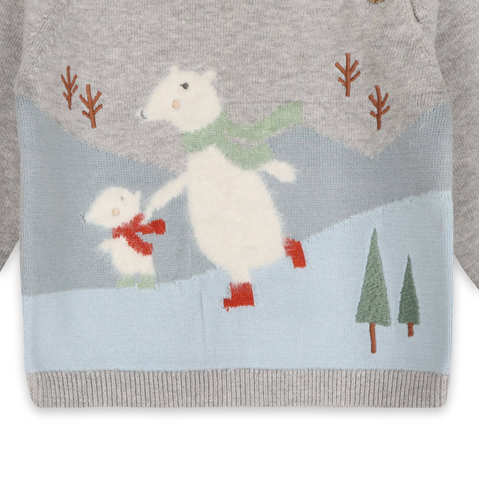 Heather Grey Skating Polar Bear Jacquard Knit Baby Raglan Pullover for wholesale on Faire1