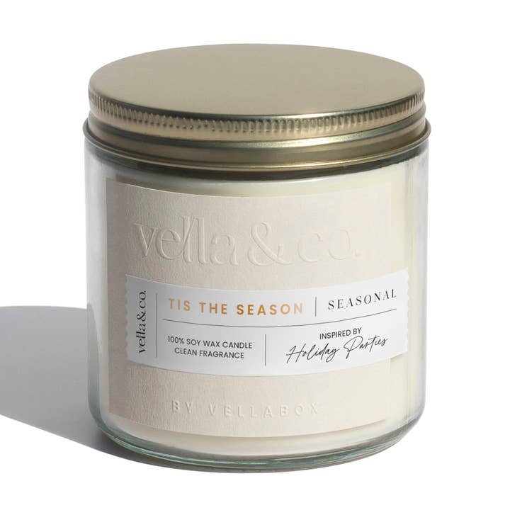 'Tis the Season – 16oz Holiday Soy Candle, Clear Jar for wholesale by Vella & Co. by Vellabox