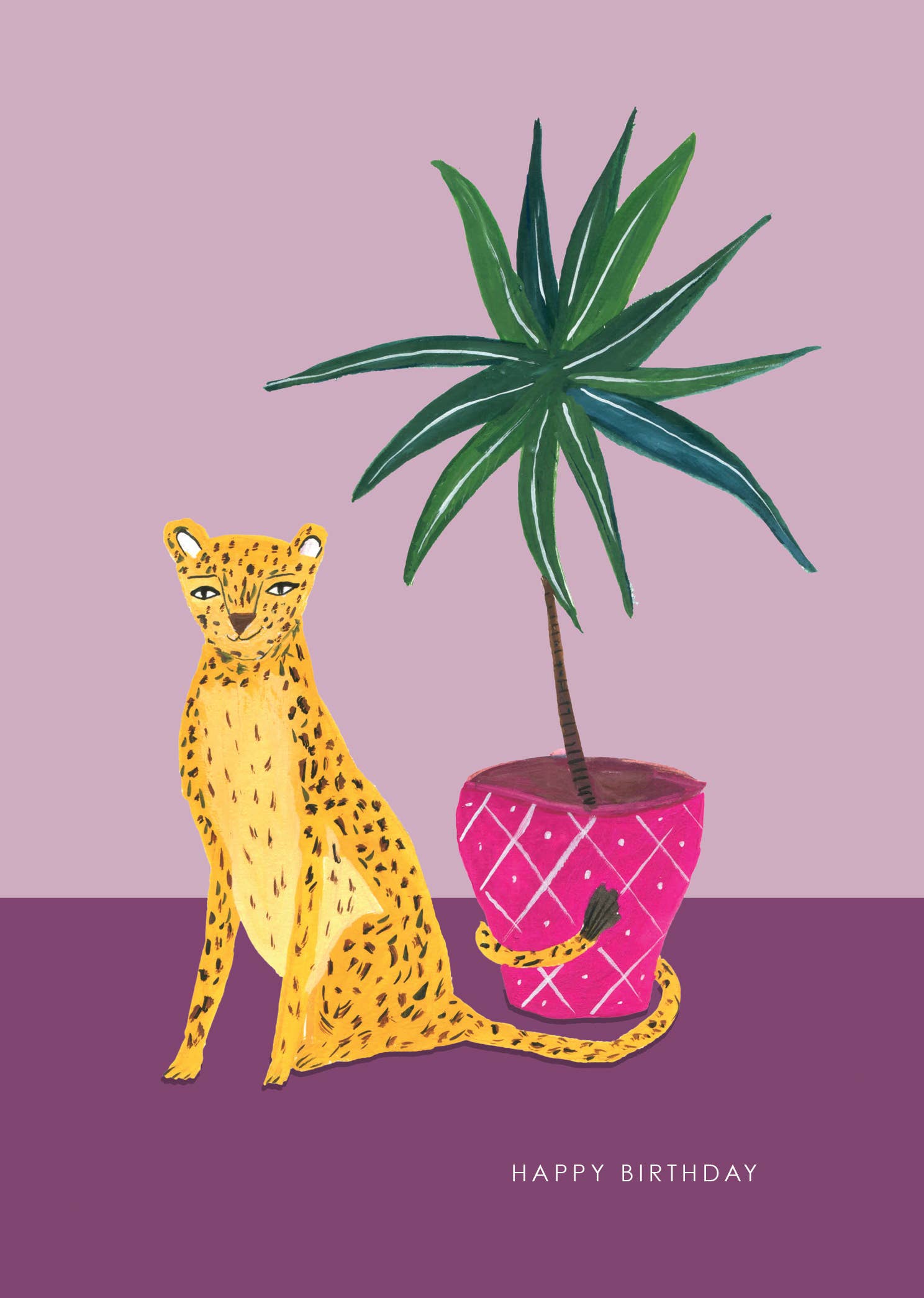 Hutch Cassidy (Greetings Cards and Paper Goods) – Engroshandel Fødselsdagskort – 'Leopard med plante' fødselsdagslykønskningskort1