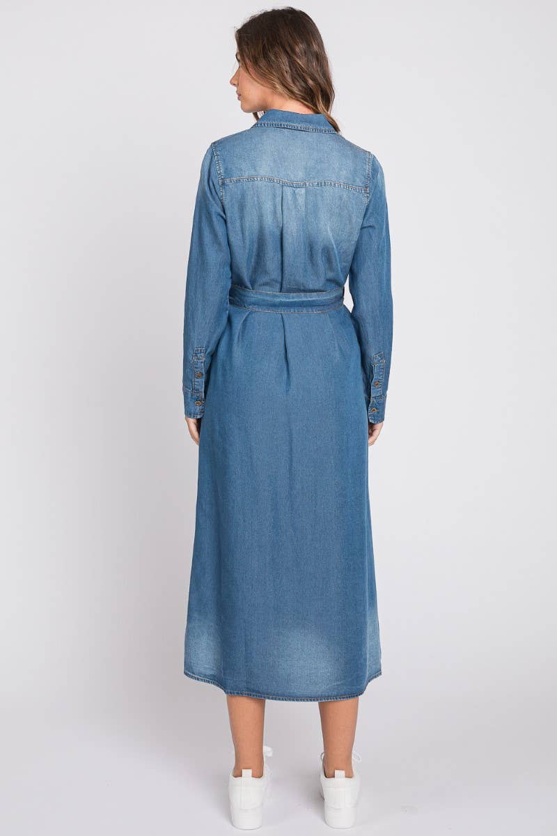 ZiA Apparel – Engroshandel Kjole - Dame – Denim Midi Shirt Kjole9