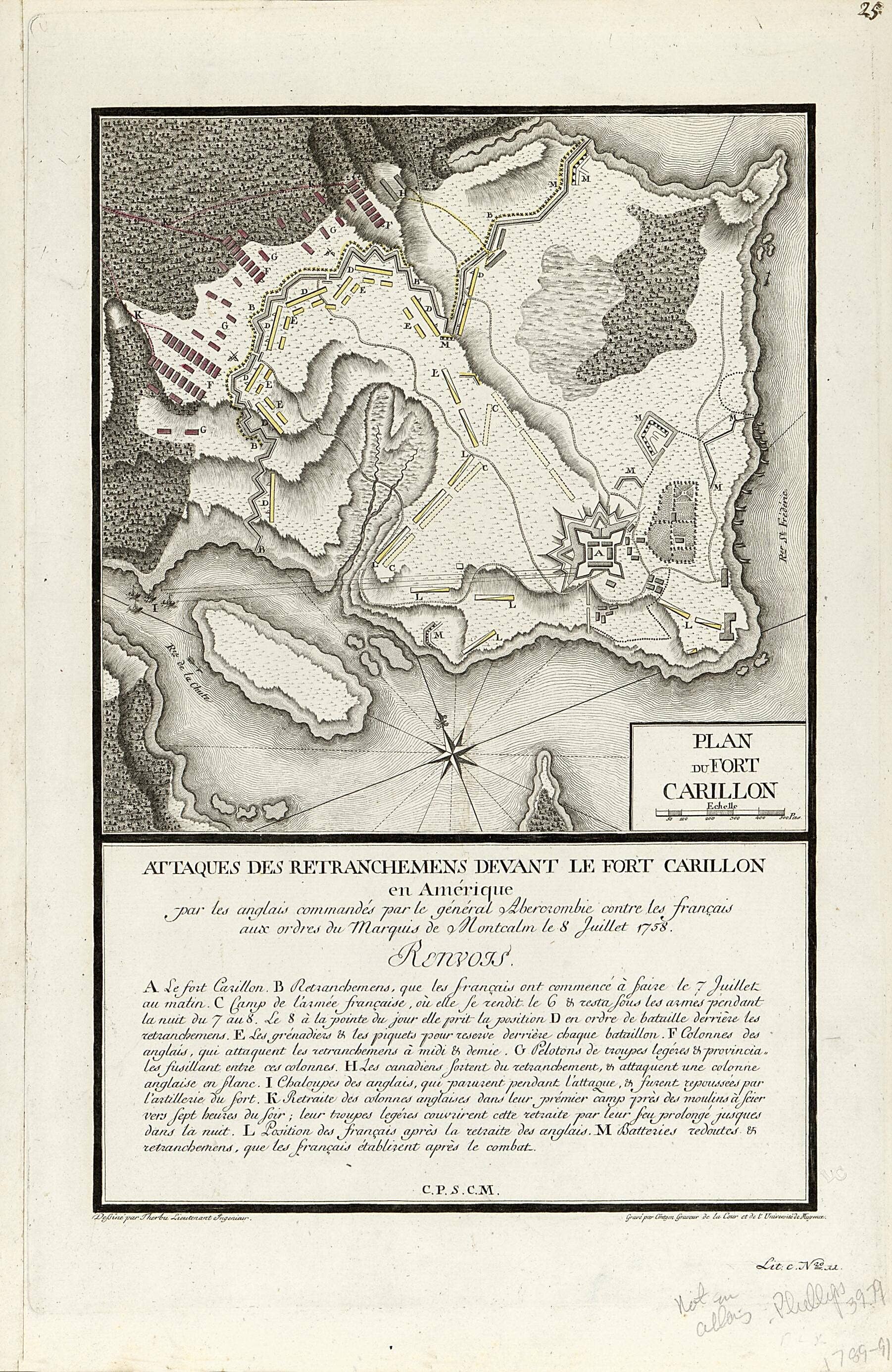 Relic Map Co. - Wholesale Map - Attaques Des Retranchemens sic Devant Le Fort Carillon En Amérique : Par Les Anglais Commandés Par Le Général Abercrombie Contre Les Français Aux Ordres Du Marquis De Montcalm Le 8 Juillet 17580