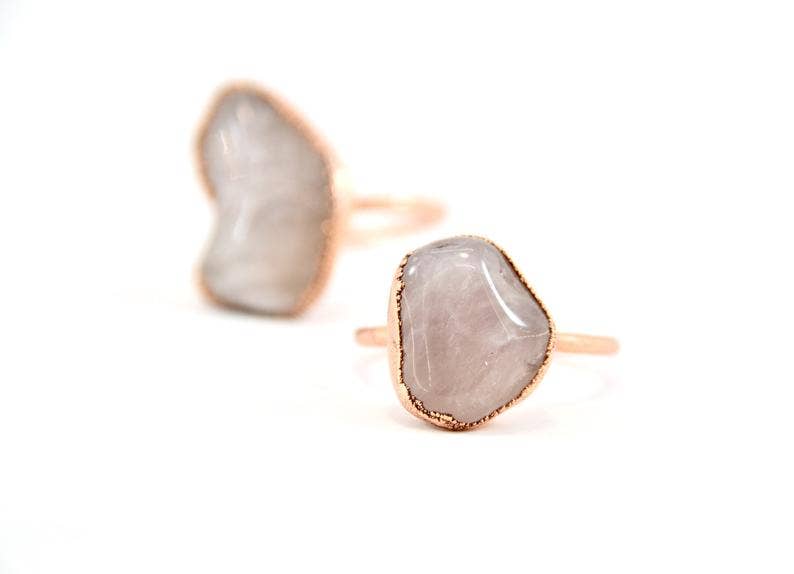 Daddy Daughter Jewelry – Großhandel Cocktail-/Statement-Ring – Rosenquarz-Kupferring | Ring aus rosa Quarz6