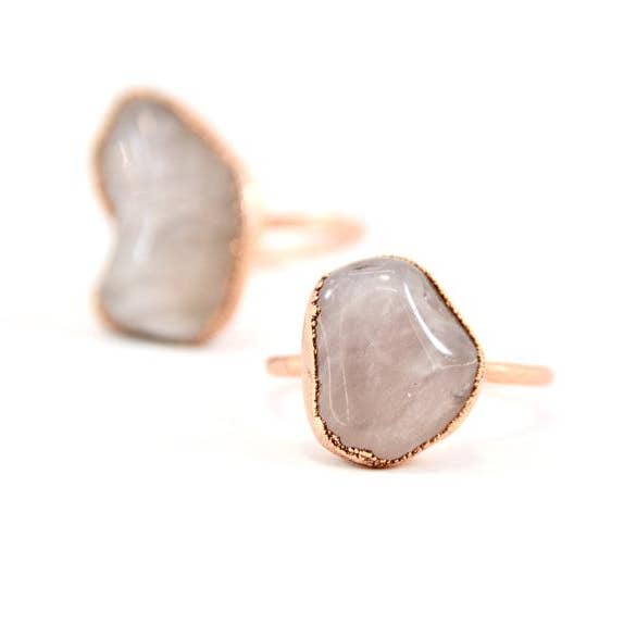 Daddy Daughter Jewelry - Wholesale Cocktail/Statement Ring - Rose Quartz Copper Ring | Pink Quartz Ring6