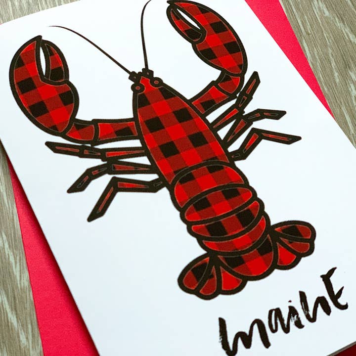 Stone Donut Design, LLC - Vente Carte de vœux classique - Carte amusante faite à la main en carreaux Buffalo avec homard du Maine par StoneDonut Design4