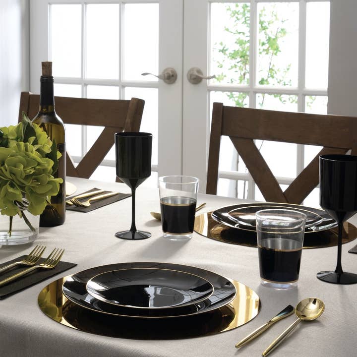 Luxe Party - Wholesale Disposable Plate - Round Black • Gold Plastic Plates | 10 Pack
