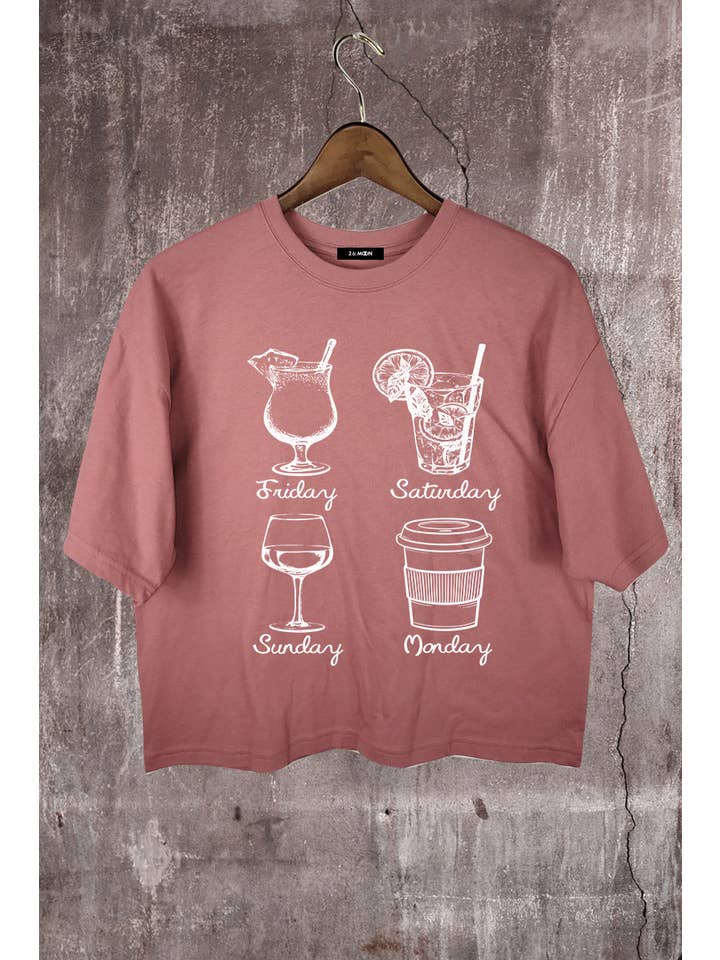 2&moon - Wholesale Screen Printed T-Shirt - Women's - Fun weekend Graphic Crop Tee3