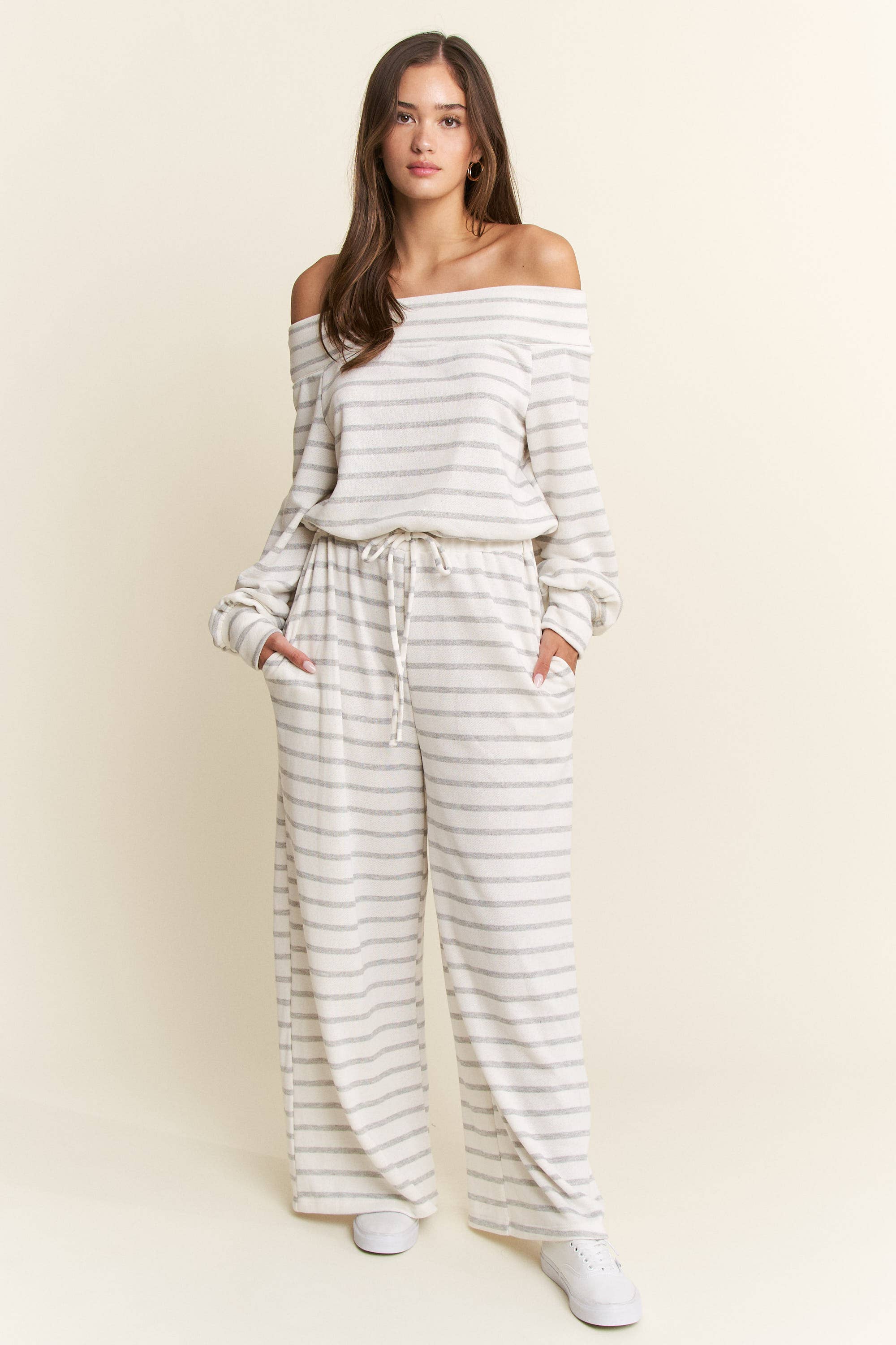 JADE BY JANE PLUS - Wholesale Jumpsuit - Women's - (PLUS SIZE) OFF-SHOULDER STRIPED TERRY JUMPSUIT27