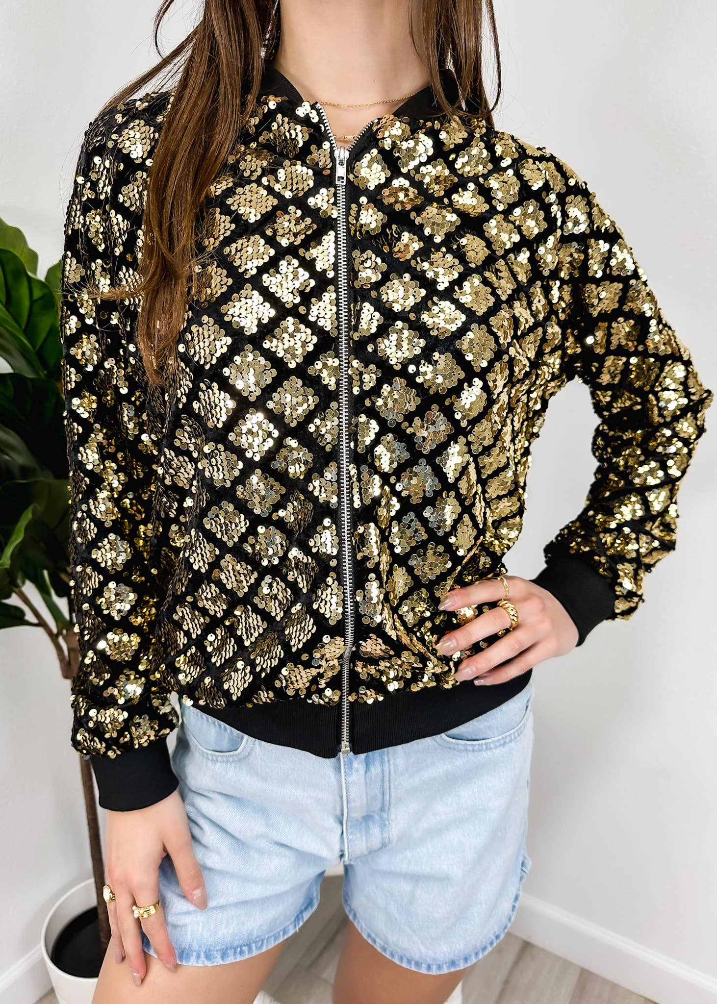 Anna Kaci Wholesale - Wholesale Varsity/Baseball Jacket - Women's - Striped Metallic Sequin Varsity Jacket96
