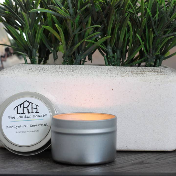 The Rustic House - Wholesale Travel candles - Eucalyptus + Spearmint | Silver Travel Tin Soy Candle | 4oz.3