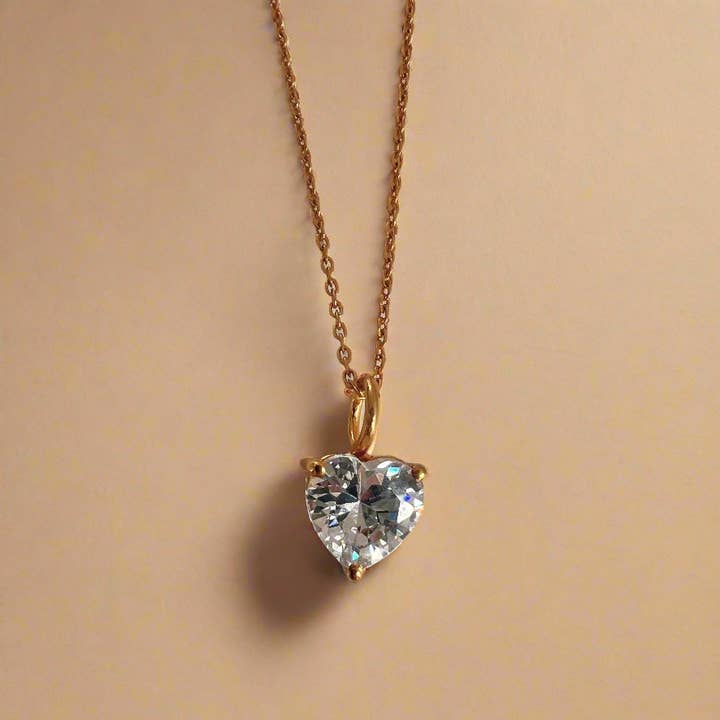 Gold Lunar - Wholesale Pendant/Charm Necklace - April Birthstone Chain Necklace Heart Gemstone Gift