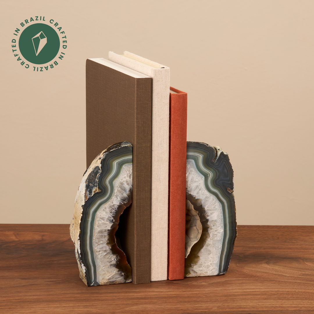GeoCentral - Wholesale Bookend - Green Agate Bookends - Crafted in Brazil1