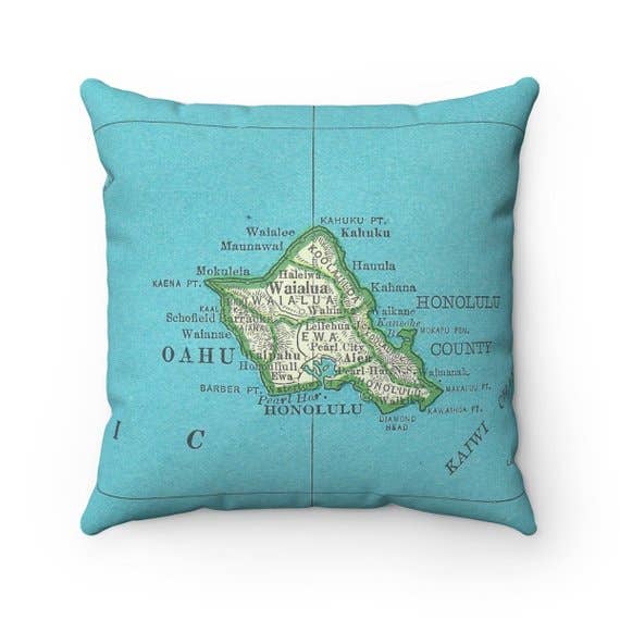 Daisy Mae Designs - Wholesale Throw/Decorative Pillow - Oahu Hawaii Map Pillow – 18" Square Throw Pillow0