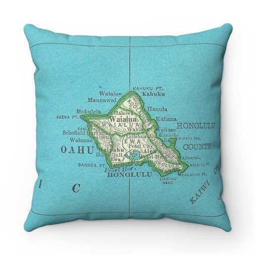 Daisy Mae Designs - Wholesale Throw/Decorative Pillow - Oahu Hawaii Map Pillow – 18" Square Throw Pillow