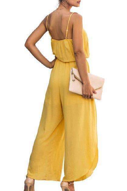 Elings - Wholesale Jumpsuit - Women's - V Neck Suspenders Wide Leg Side Slit Jumpsuit7