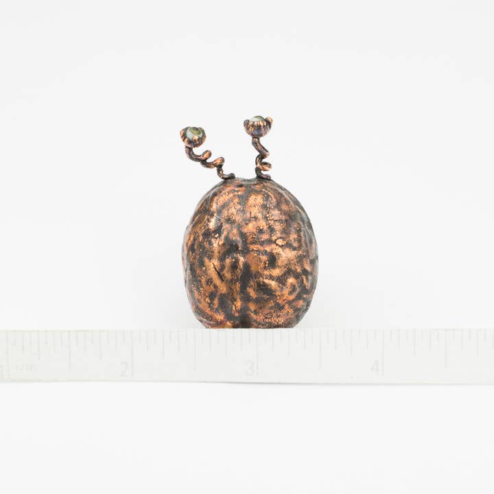 The Wacky Wanderers - Wholesale Single Stone/Solitaire Ring - Brain with Green Eyes Copper Ring Size 8