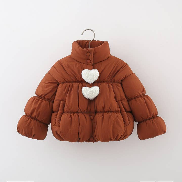 Arrivée Manteau Épais à Intérieur en Polaire pour Bébé Filles avec Motif Cœur et Fermeture à Boutons pour la vente par MyKids-USA®