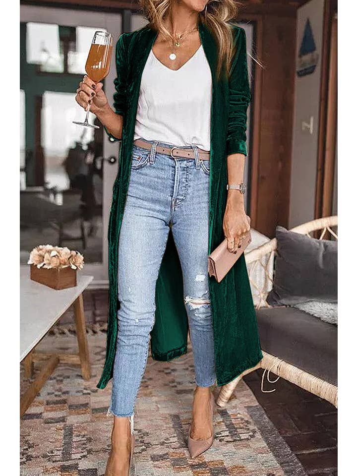 PRETTY BASH - Wholesale Cardigan - Women's - Velvet Open Front Pocketed Duster