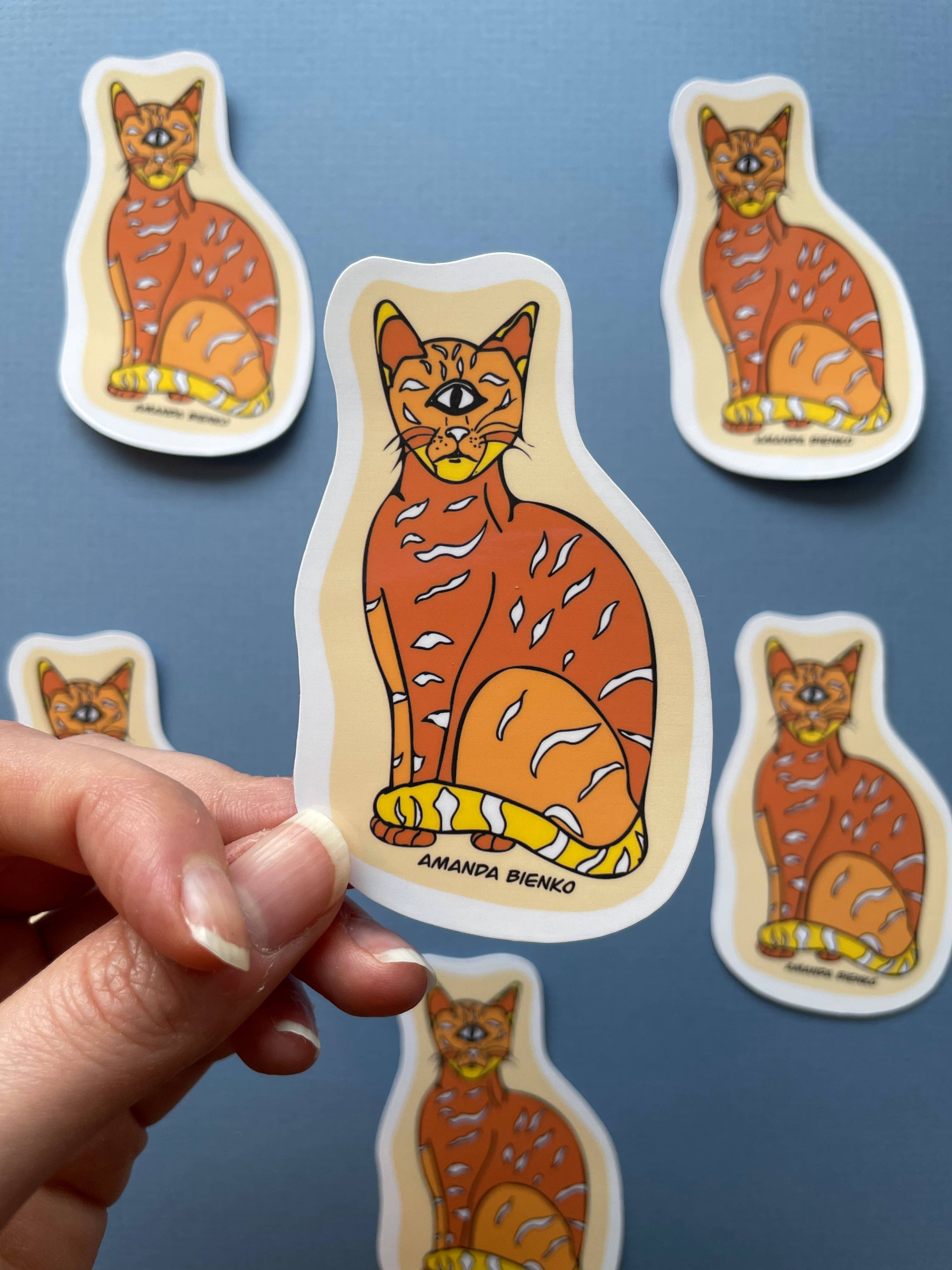 A.J.B- art goodies - Vente Autocollant - Autocollant/aimant en forme de chat orange Cyclops Monster à un œil1