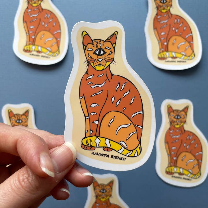 A.J.B- art goodies - Vente Autocollant - Autocollant/aimant en forme de chat orange Cyclops Monster à un œil1