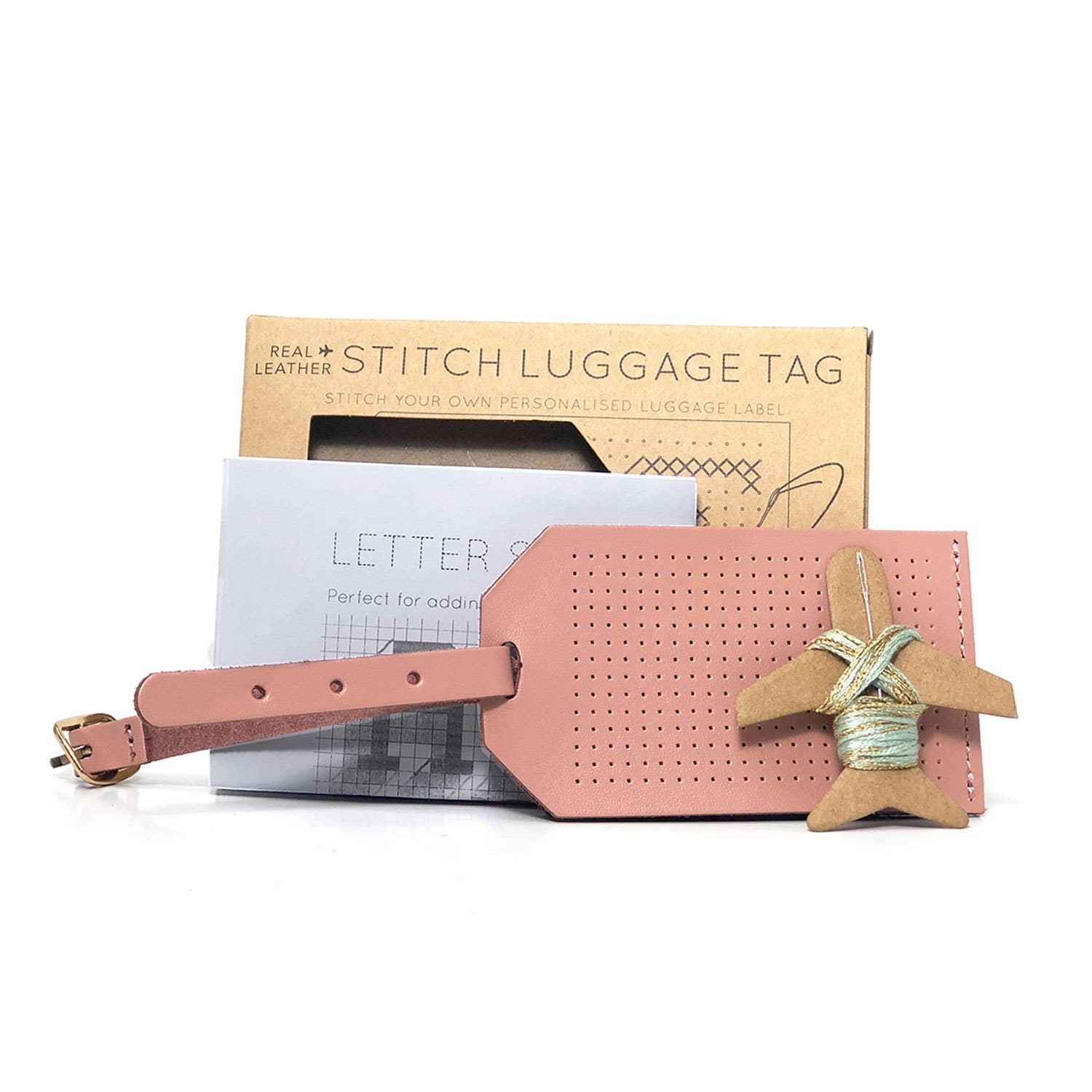 Chasing Threads - Wholesale DIY Craft Kit - DIY Cross Stitch Luggage Tag kit - Pink with red thread5