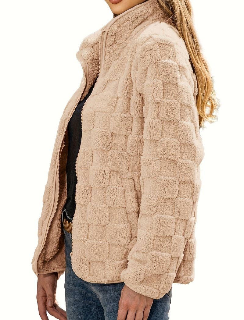 safistyle - Wholesale Jacket - Women's - Checkered Texture Zip-Up Jacket6