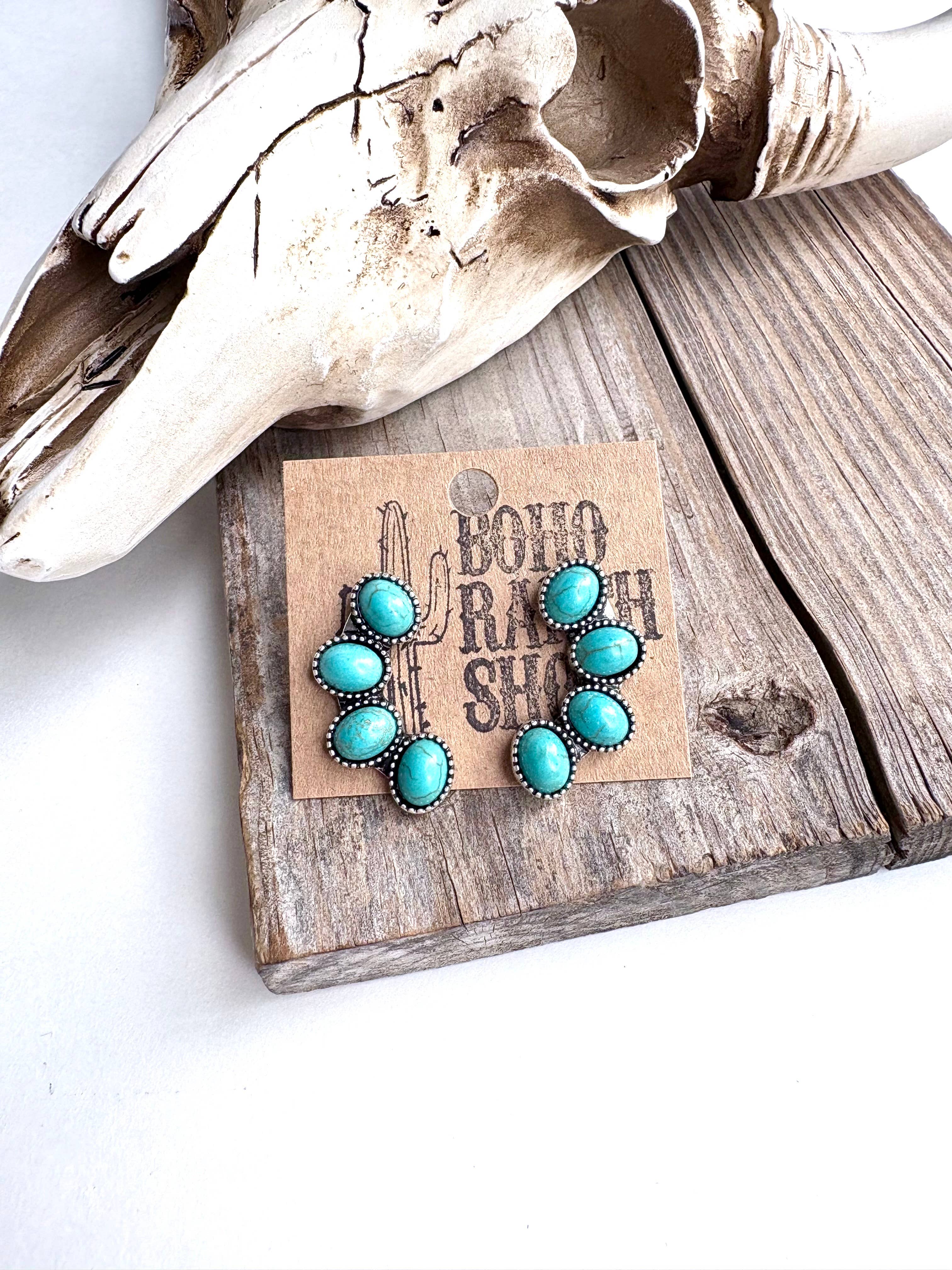 Boho Ranch Shop - Vente Clous d'oreille - Boucles d'oreilles clous en pierre fleur de courge Western Cluster0