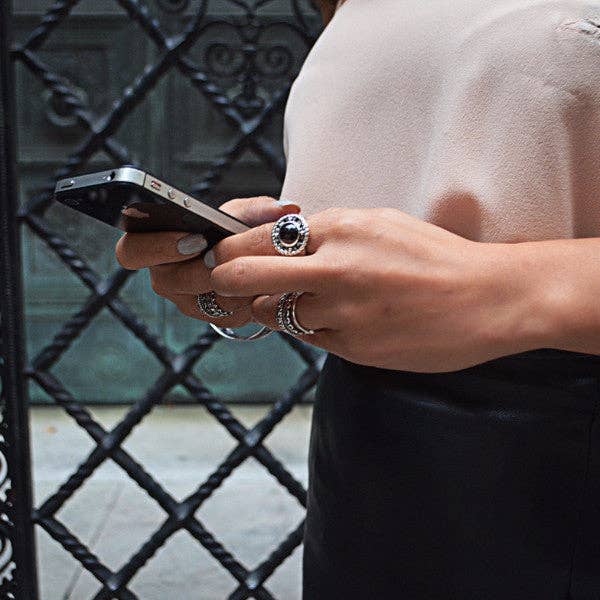 Ceremonial Kamon Sterling Silver Garnet Signet Ring for wholesale by Cynthia Gale New York