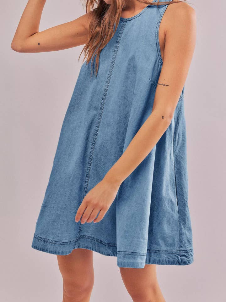 Dipped Shop - Venta al por mayor Vestido - Mujer - Vestido Mini Sin Mangas con Cuello Redondo de Denim DP25A53112