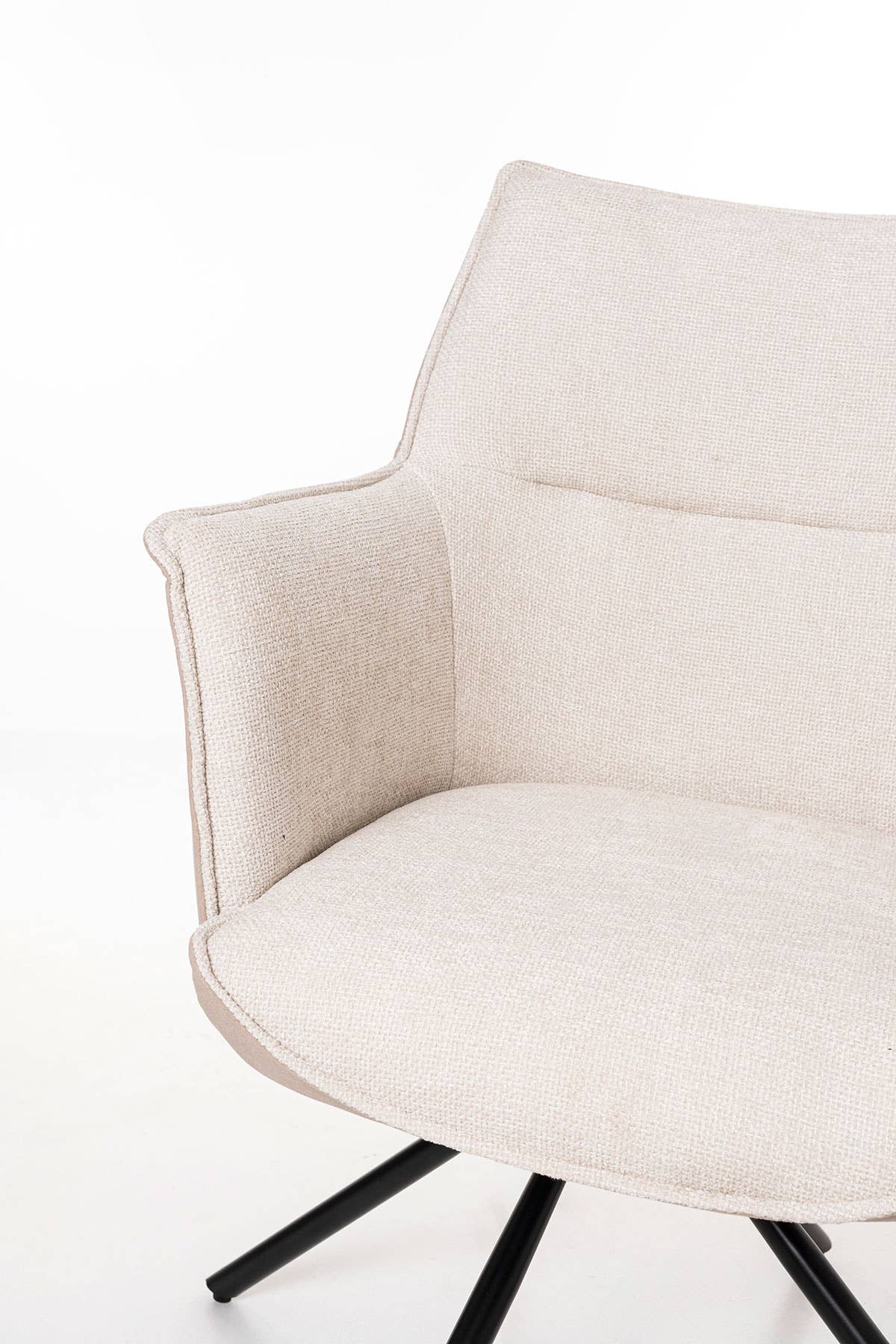 Gdeco - Wholesale Chair - Rose 360º Swivel Chair, Beige Upholstery, Black Metal Legs.3