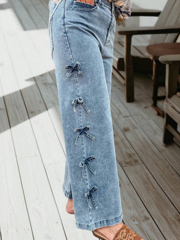 66 Spring 2026 Bow Knot Side Detail Straight Leg Loose Jeans for wholesale by 66DISCO