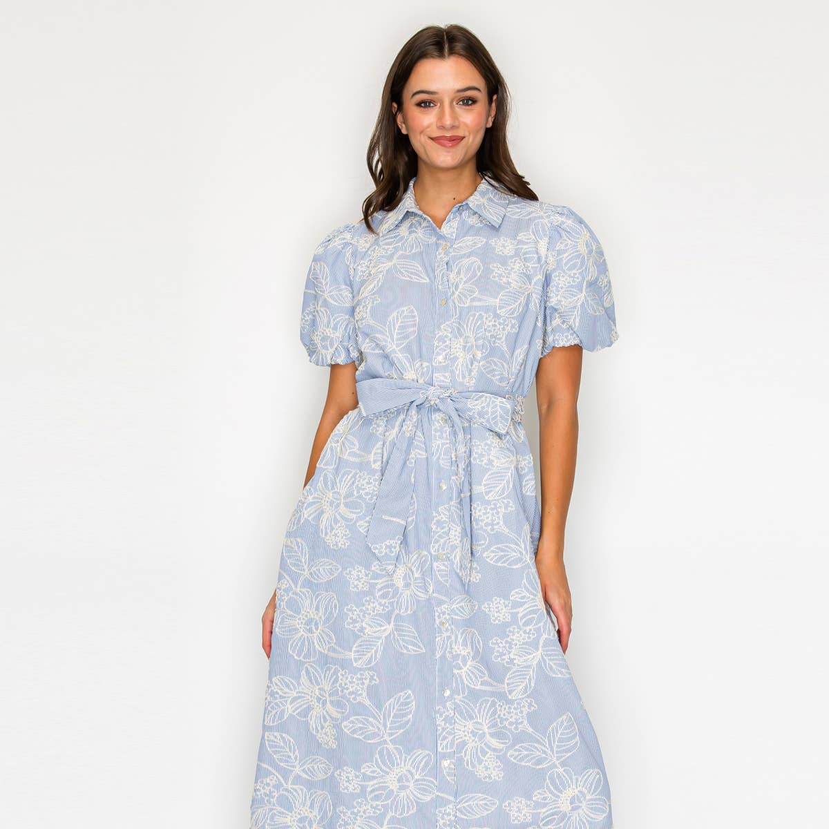 LoveWednesday - Wholesale Dress - Women's - Bluebell Garden Stripe Midi Dress - LWD34824