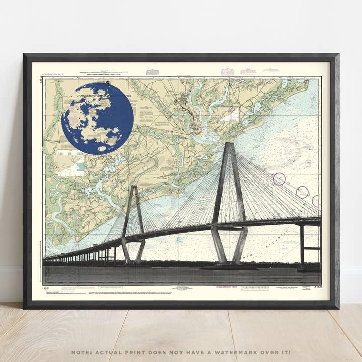 South Carolina | Charleston Bridge Art Print on NOAA Chart for wholesale by T. Shaw Designs