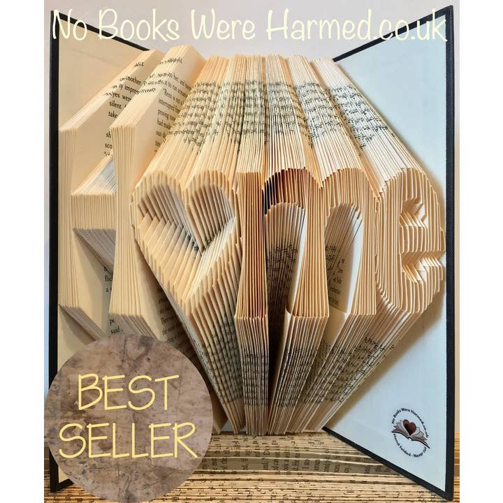 No Books Were Harmed.co.uk - Wholesale Sculpture - "Home" with hollow heart o -Hand Folded Book Art Sculpture