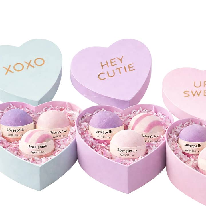 Valentine’s Bath Bomb Gift Box – Romantic Soaking Trio for wholesale by Bathe in Luxury