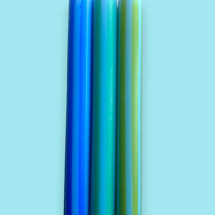 The Colour Emporium - Wholesale Tapered Candle/Candlestick - BLUE PINSTRIPES Dip Dye Dinner Candles Trio0