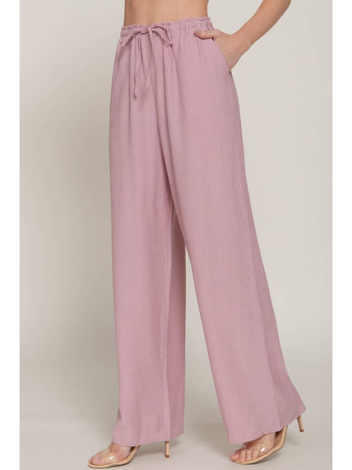 Active Basic | Active USA - Wholesale Pants - Women's - Elastic Waistband & Adjustable String Flowy Pants