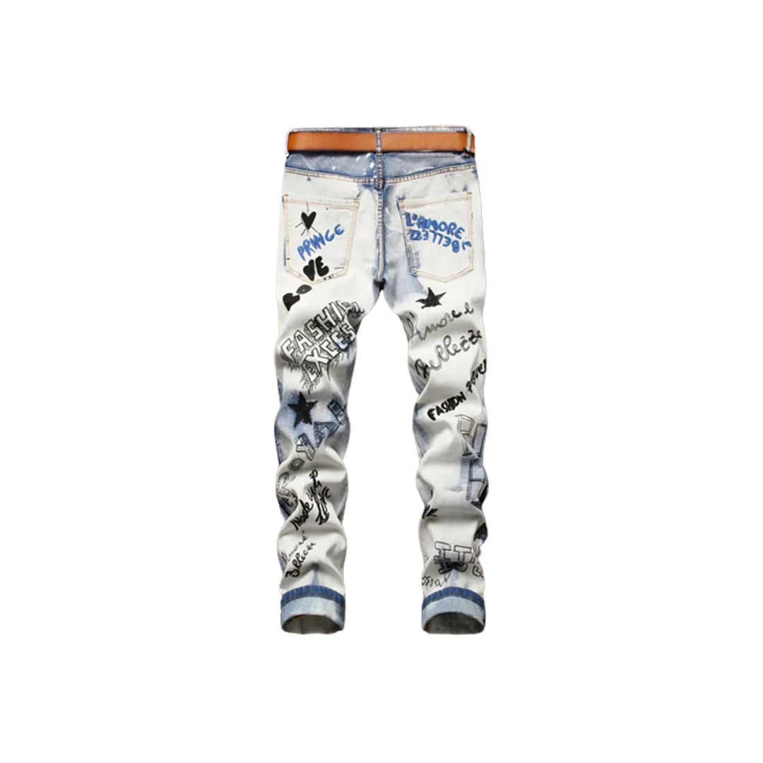Blue Men's Trendy Letters Embroidery Printed Denim Jeans for wholesale on Faire1