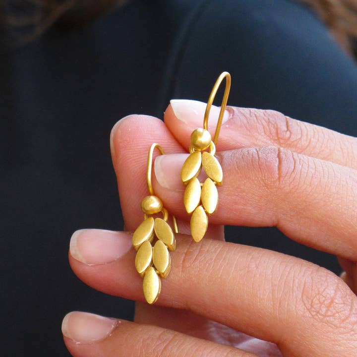 Vergulde gevlochten tarwe oorbellen, blad in oude Griekse stijl voor wholesale door idiliusjewelry