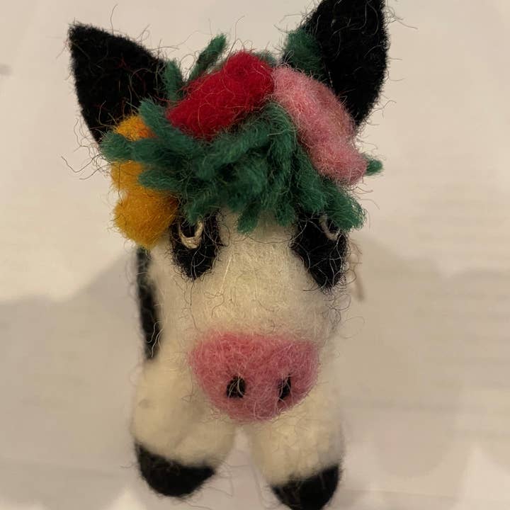 cerruti home – Ornamento por atacado – Ornamento artesanal de feltro “Twiggy Vaca com Coroa de Coroa”0