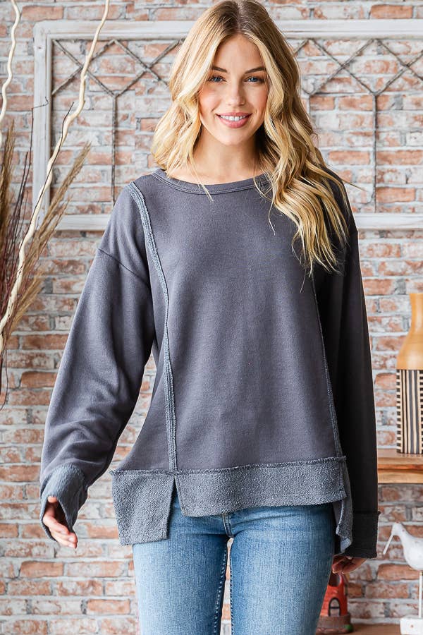 7th Ray - Wholesale Knit Top - Women's - [PLUS SIZE] Cotton Blend Raw Edge Hi Low detail Top  T5276XL7